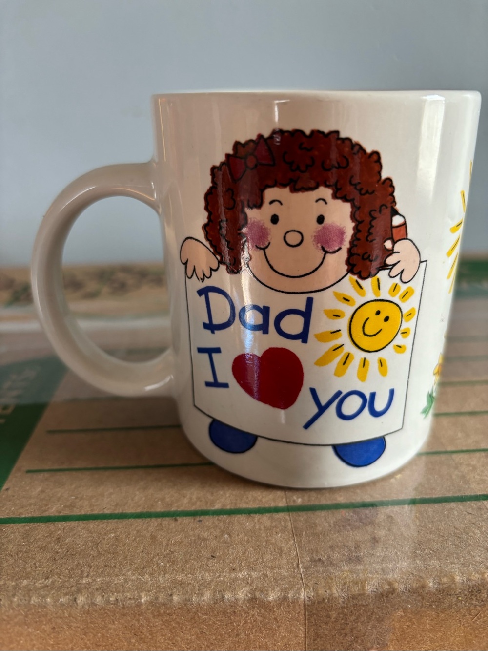 Vintage Dad I ♥ You White Ceramic Mug with Child Illustration Fathers Day
